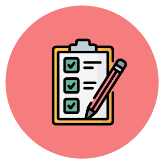 Ein rotes Klemmbrett mit einer abgehakten To-Do-Liste und einem Bleistift.